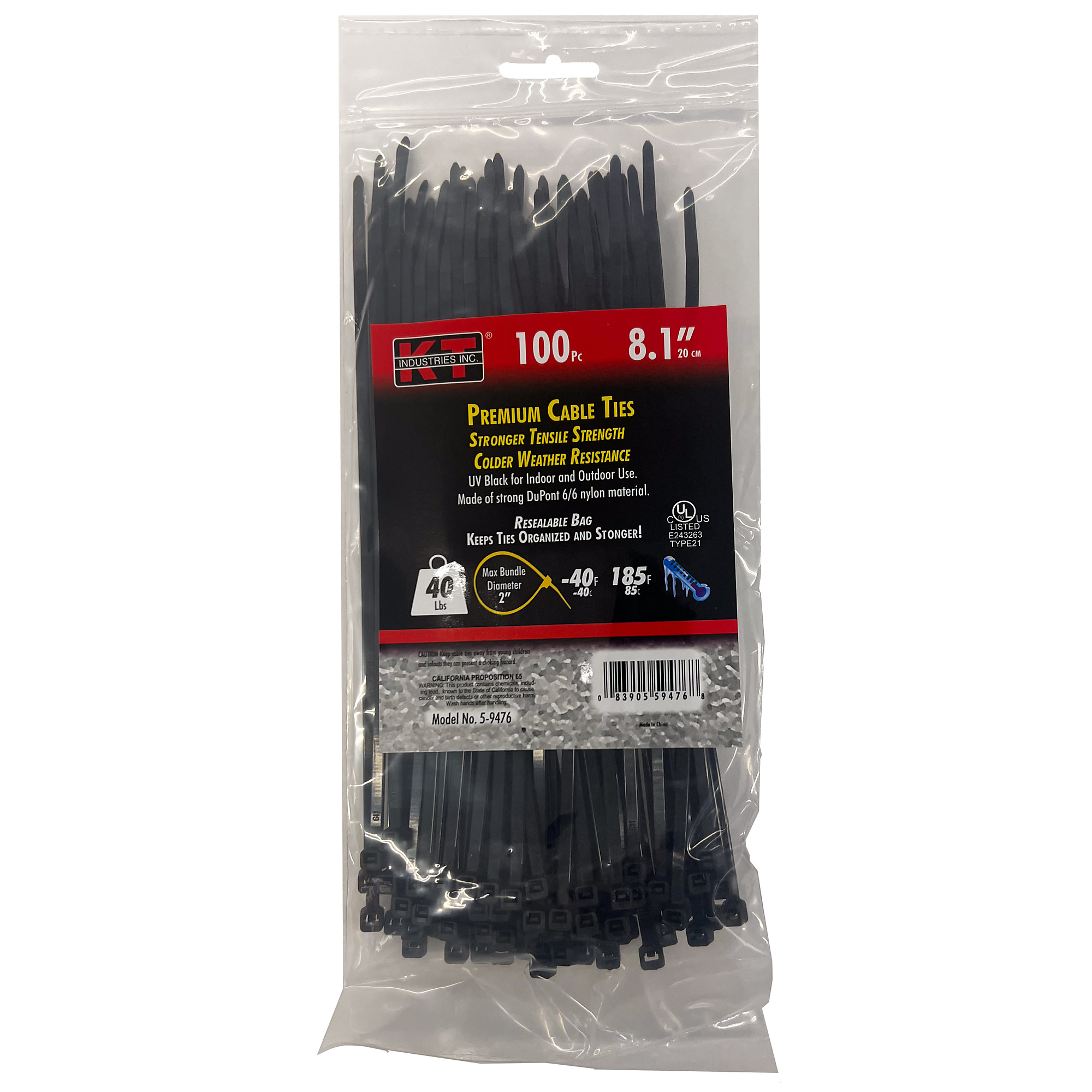 K-T Industries, 8.1" Light Duty, Uv Black, 100/Pk, Model # 5-9476